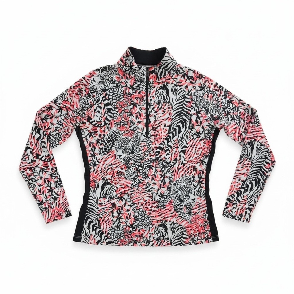 Tail White Label Women M Pink Animal Print 1/4 Zip Top Activewear Golf Tennis